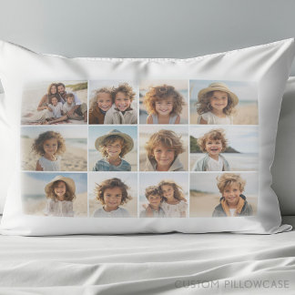 12 Photo Grid Collage - White Background Pillow Case