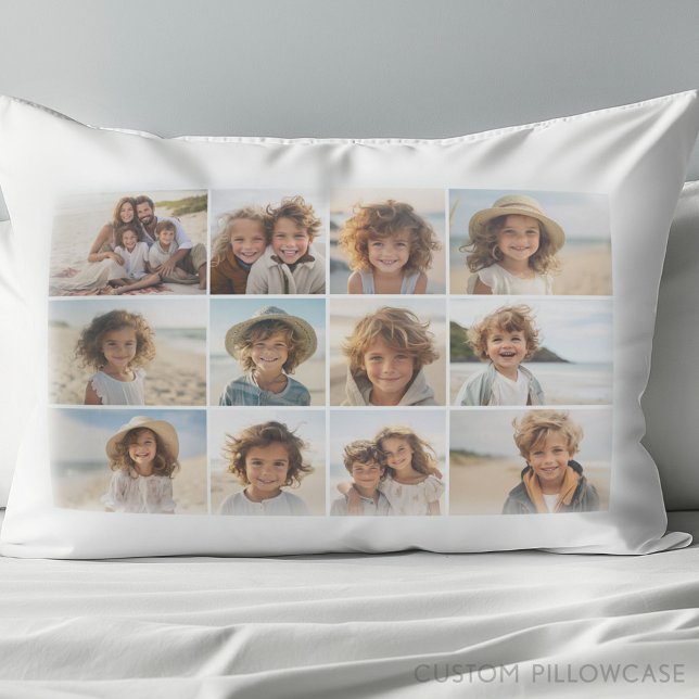 12 Photo Grid Collage - White Background Pillow Case (Custom Pillowcase with Photo Collage)