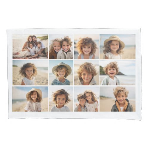 12 Photo Grid Collage _ White Background Pillow Case