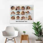 12 Photo Grid Collage - White - Mod Type Black Faux Canvas Print<br><div class="desc">A simple photo grid with 3 rows and 4 columns of photos. 9 Photos are square, and the remaining 3 photos are horizontal/landscape. The design is modern and minimal and includes a simple, retro-looking font to add text at the bottom. Make personalized vacation wall art or a make a gift...</div>