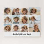 12 Photo Grid Collage - White - Mod Type Black Jigsaw Puzzle<br><div class="desc">A simple photo grid with 3 rows and 4 columns of photos. 9 Photos are square, and the remaining 3 photos are horizontal/landscape. The design is modern and minimal and includes a simple, retro-looking font to add text at the bottom. Make personalized vacation puzzle or a make a gift that...</div>