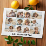 12 Photo Grid Collage - White - Mod Type Black Kitchen Towel<br><div class="desc">A simple photo grid with 3 rows and 4 columns of photos. 6 Photos are square, and the remaining 6 photos are horizontal/landscape. The design is modern and minimal and includes a simple, retro-looking font to add text at the bottom. Make personalized photo blanket or a make a gift that...</div>