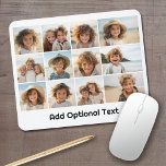 12 Photo Grid Collage - White - Mod Type Black Mouse Pad<br><div class="desc">A simple photo grid with 3 rows and 4 columns of photos. 9 Photos are square, and the remaining 3 photos are horizontal/landscape. The design is modern and minimal and includes a simple, retro-looking font to add text at the bottom. Make personalized computer desk accessories or a make a gift...</div>