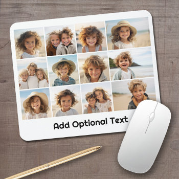 12 Photo Grid Collage - White - Mod Type Black Mouse Pad by MarshEnterprises at Zazzle