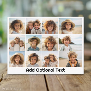 12 Photo Grid Collage - White - Mod Type Black Postcard