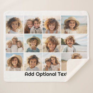 12 Photo Grid Collage - White - Mod Type Black Sherpa Blanket