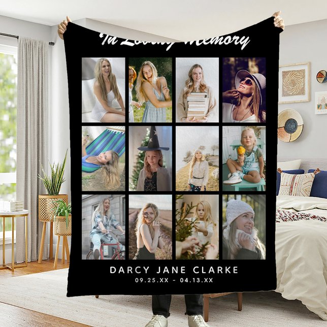 12 Photo Grid 'In Loving Memory' Memorial Fleece Blanket (Creator Uploaded)