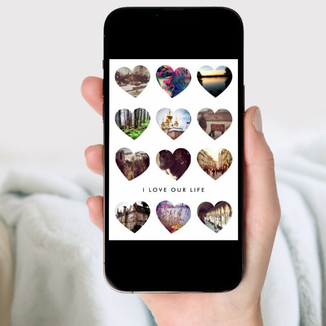 12 Photo Heart Collage Valentine's Day Love Card (Front Digital)