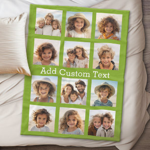 12 Photo Instagram Collage Lime Green Background Fleece Blanket