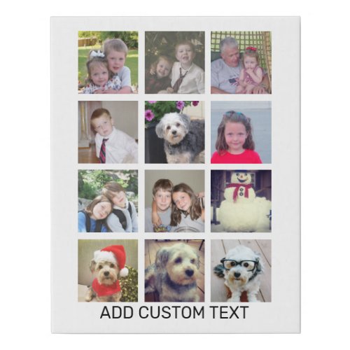 12 Photo Instagram Collage _ White Back Black Text Faux Canvas Print