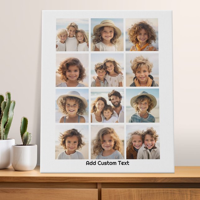 12 Photo Instagram Collage - white with black type Faux Canvas Print (Custom Photo collage - wall art with your photos)