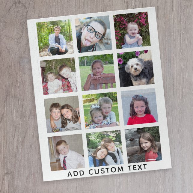 12 Photo Instagram Collage - white with black type Jigsaw Puzzle (12 photo personalized puzzle)