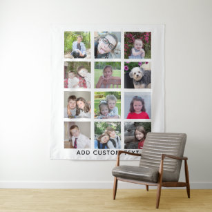 12 Photo Instagram Collage - white with black type Tapestry