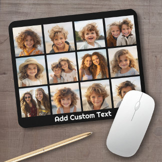 12 Photo Instagram Collage with Black Background Mouse Pad