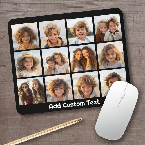 12 Photo Instagram Collage with Black Background Mouse Pad