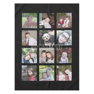 12 Photo Instagram Collage with Black Background Tablecloth