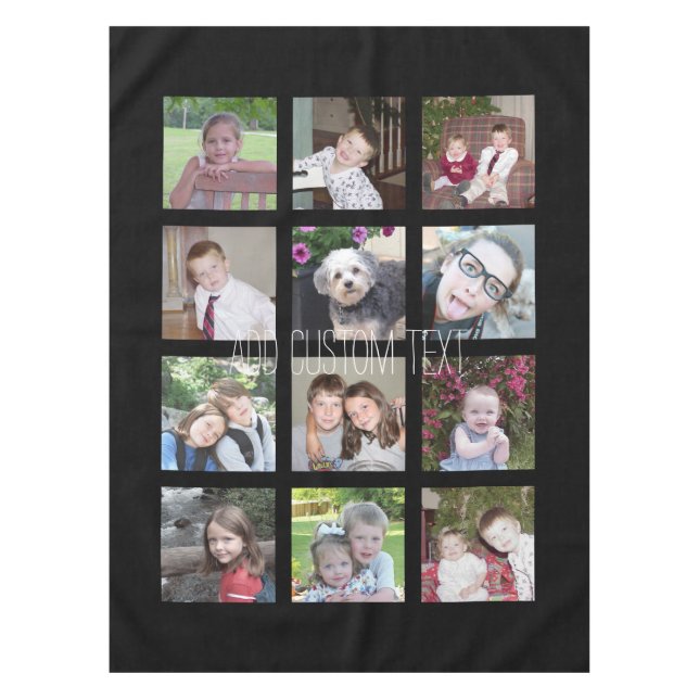 12 Photo Instagram Collage with Black Background Tablecloth (Front)