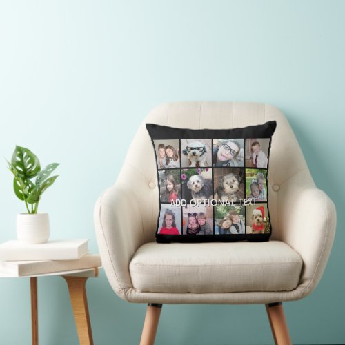12 Photo Instagram Collage with Black Background Throw Pillow