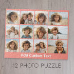 12 Photo Instagram Collage with Coral Background Jigsaw Puzzle<br><div class="desc">Add your favorite pics to this fun template. You can use Instagram photos or any photos for this grid.</div>