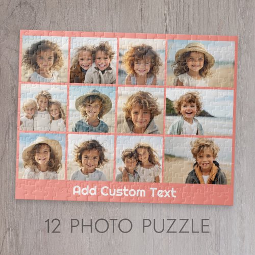 12 Photo Instagram Collage with Coral Background Jigsaw Puzzle