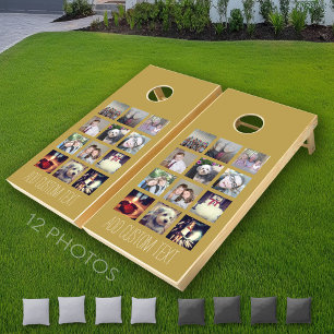 12 Photo Instagram Collage with Gold Background Cornhole Set