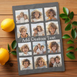 12 Photo Instagram Collage with Gray Background Kitchen Towel<br><div class="desc">Add your favorite pics to this fun template. You can use Instagram photos or any photos for this grid.</div>