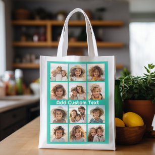 12 Photo Instagram Collage with Green Background Grocery Bag