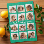 12 Photo Instagram Collage with Green Background Kitchen Towel<br><div class="desc">Add your favorite pics to this fun template. You can use Instagram photos or any photos for this grid.</div>