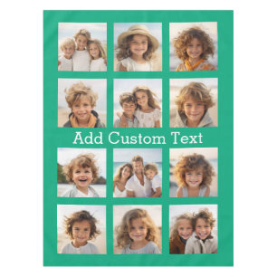 12 Photo Instagram Collage with Green Background Tablecloth