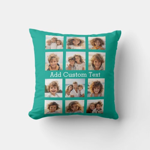 12 Photo Instagram Collage with Green Background Throw Pillow