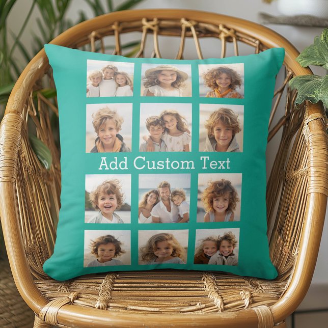 12 Photo Instagram Collage with Green Background Throw Pillow (Custom Photo Pillow - Add Your Own Pics!)
