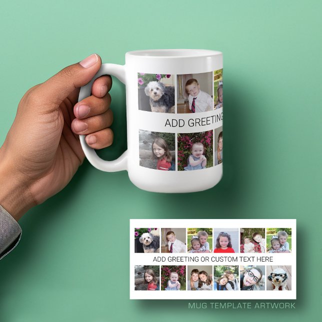 12 Photo Instagram Collage with One Line of Text Coffee Mug (Mug template with 12 photos and a Text Block)