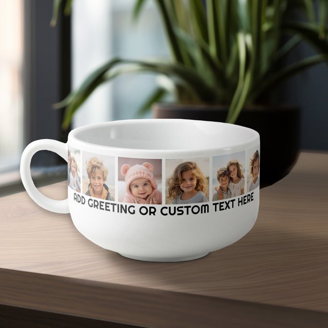 12 Photo Instagram Collage with One Line of Text Soup Mug (Personalized Soup Mug - Add Your Photos and Text for a Great Gift)