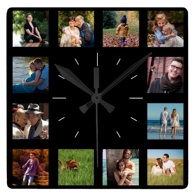 12 Photo Instagram Family Collage Create Your Own Square Wall Clock