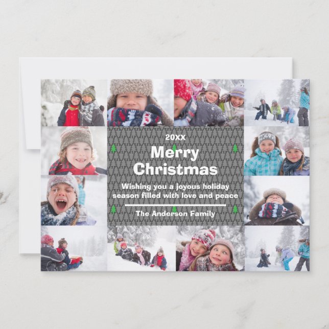 12 Photo Merry Christmas Collage - Christmas Card (Front)