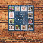 12 Photo Time Spent With Family Quote Blue Wood Square Wall Clock<br><div class="desc">Rustic blue wood photo clock with the inspiring family quote "Time spent with family is worth every second”. Personalize with 12 of your favorite family pictures.</div>