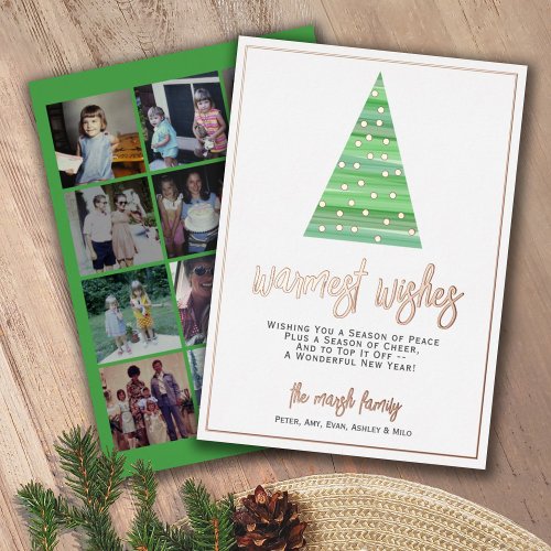 12 Photo _ Warmest Wishes Christmas Tree Ornaments Foil Holiday Card