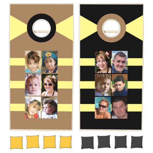 12 photo with stripes brown and black cornhole set