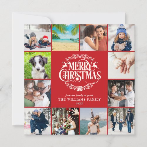 12 Photo Year Review Merry Christmas Elegant Holiday Card