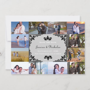 12 Photos Collage Gray Chevron - 5x7 Save the Date