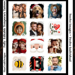 12 Photos Face etc, 12 Different Brushstroke Frame Temporary Tattoos