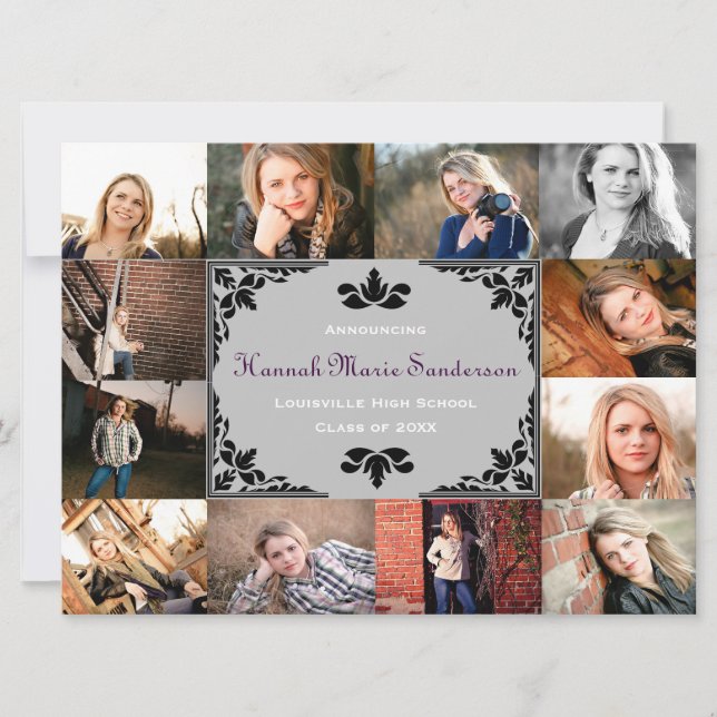 12 Photos Graduation Collage-6x8 Grad Announcement (Front)