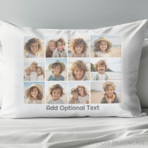 12 Photos on White - Modern, Minimal with Text Pillow Case