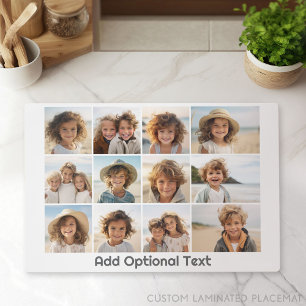 12 Photos on White - Modern, Minimal with Text Placemat