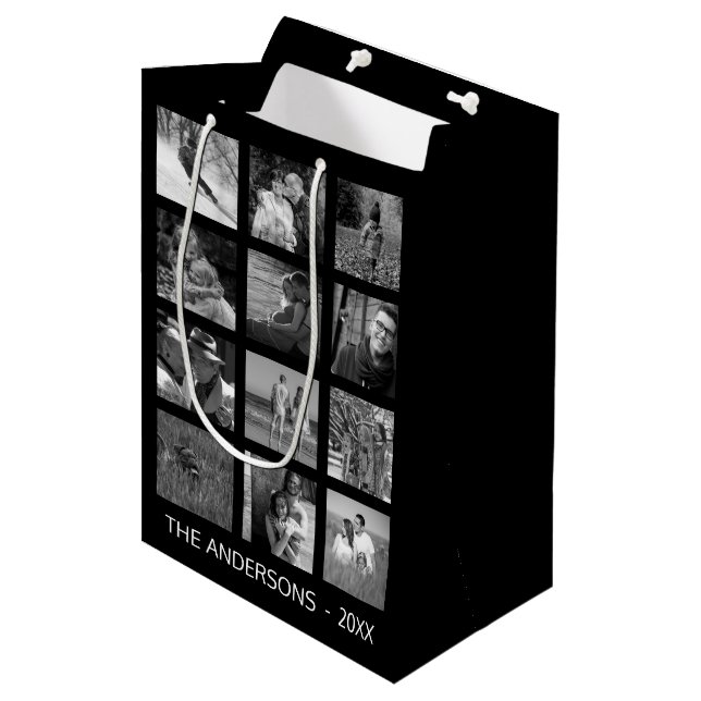 12 Picture Family Photo ✨  Collage Custom  Medium Gift Bag (Front Angled)