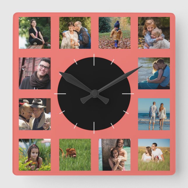  12 Picture Family Photo ✨  Collage Custom  Square Wall Clock (Front)