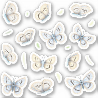12 Pretty Blue & Pale Yellow Butterflies Decal