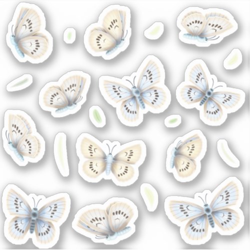 12 Pretty Blue  Pale Yellow Butterflies Decal