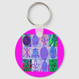 12 Reiki n Karuna Reiki Signs - Pink Border Keychain