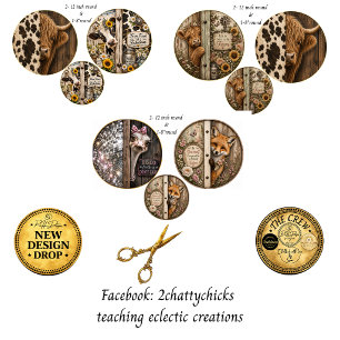 12" Round Farm Rustic Cow Calf Fox Ostrich Country Wrapping Paper Sheets